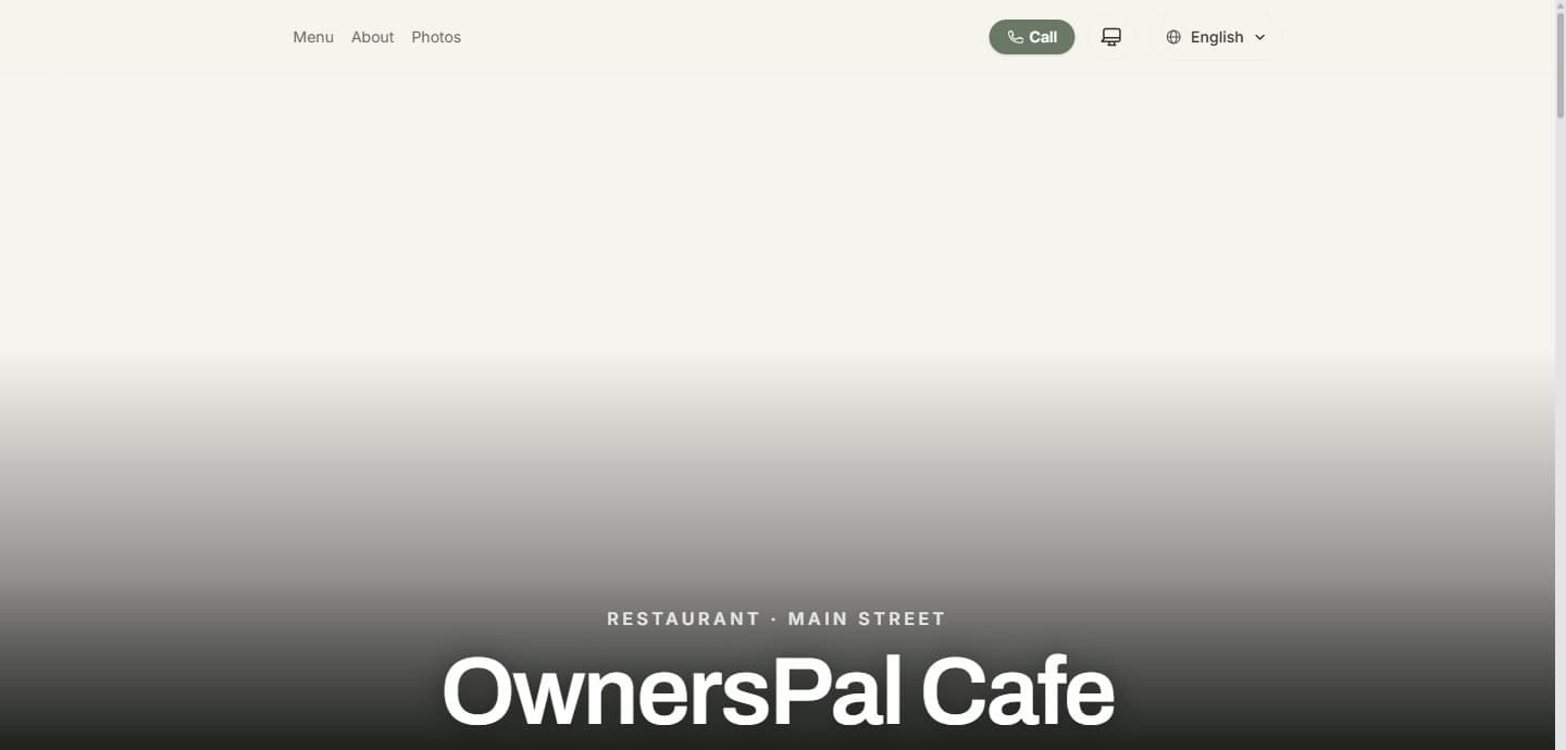 La web que OwnersPal creó en minutos para OwnersPal Cafe, nuestra tienda de demostración